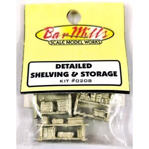Bar Mills Kit #0208 DETAILED SHELVING & STORAGE, HO Scale, New, See Pics/Descr.